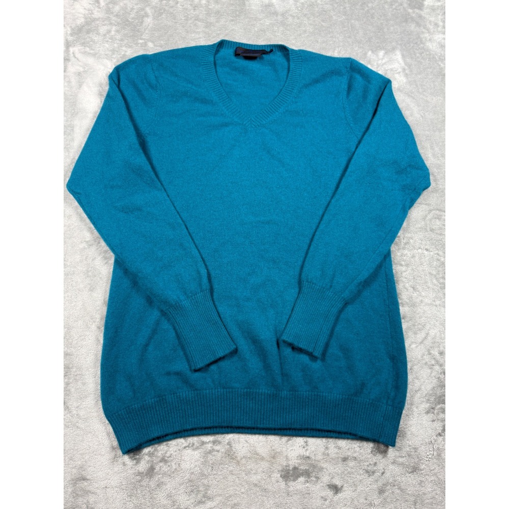 Enzo Mantovani Womens XL Cashmere V-Neck Sweater Teal Blue Long Sleeve‎ Knit Top